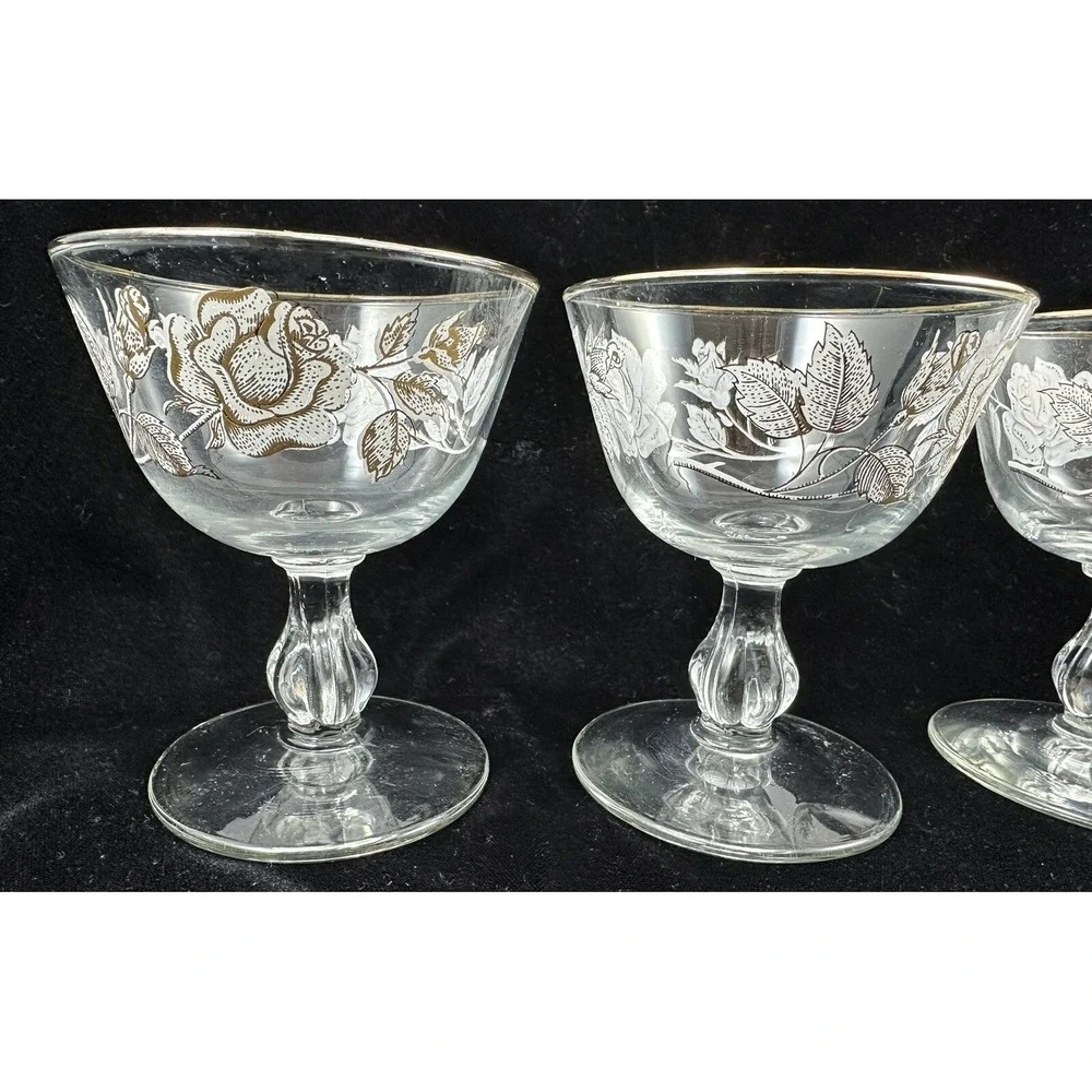 Vtg Libbey White Rose Bouquet Champagne/Tall Sherbet Glasses  4 oz Set Of 4